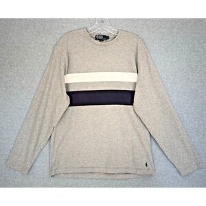 Polo Ralph Lauren Shirt Men Large Gray Blue Striped Crewneck Long Sleeve Knit